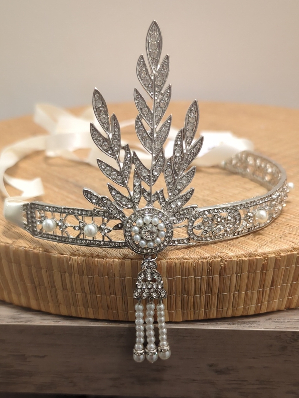 Silver Crystal and Pearl Bridal Tiara Headband
